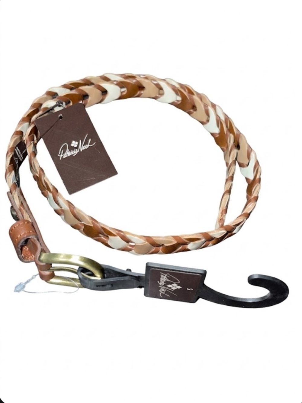Patricia Nash Atina Braided Woven Leather Belt in Tan and Cream S Small NWT